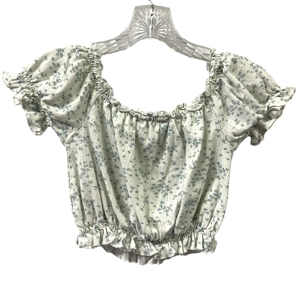Freshman Nordstroms Lettuce Edge Pointelle Floral Crop Top Girls Medium 8 10